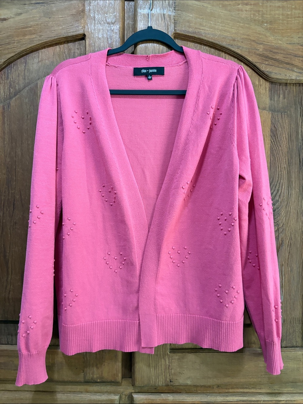 Chloe + Jasmine pink open-front heart-stud cardigan